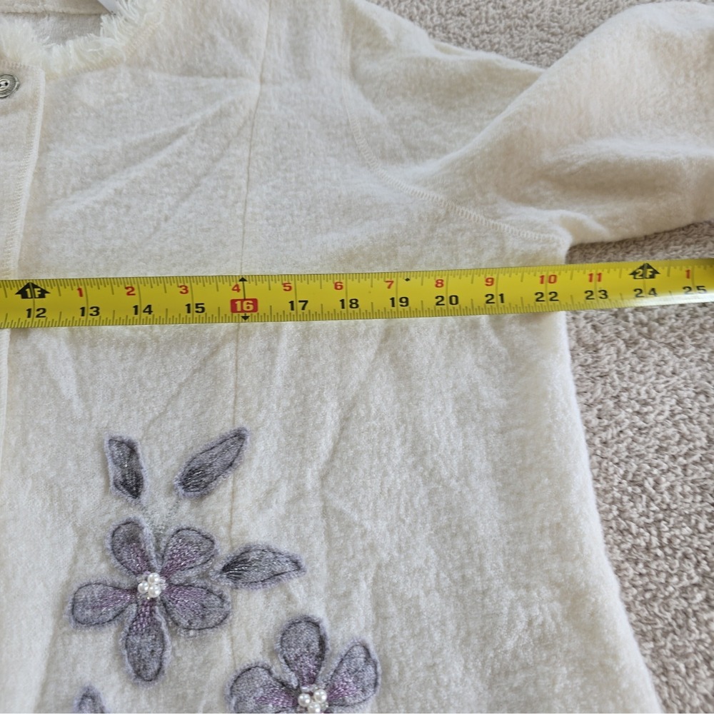 Alfred Dunner Women's Cardigan Cream Floral Pearls Fringe 100% Wool Boho-chic L - Picture 11 of 13